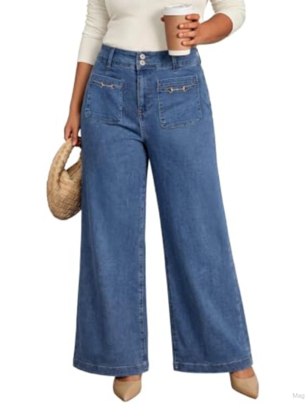 Plus Size Wide Leg Jeans High Rise Stretchy Denim Pants
